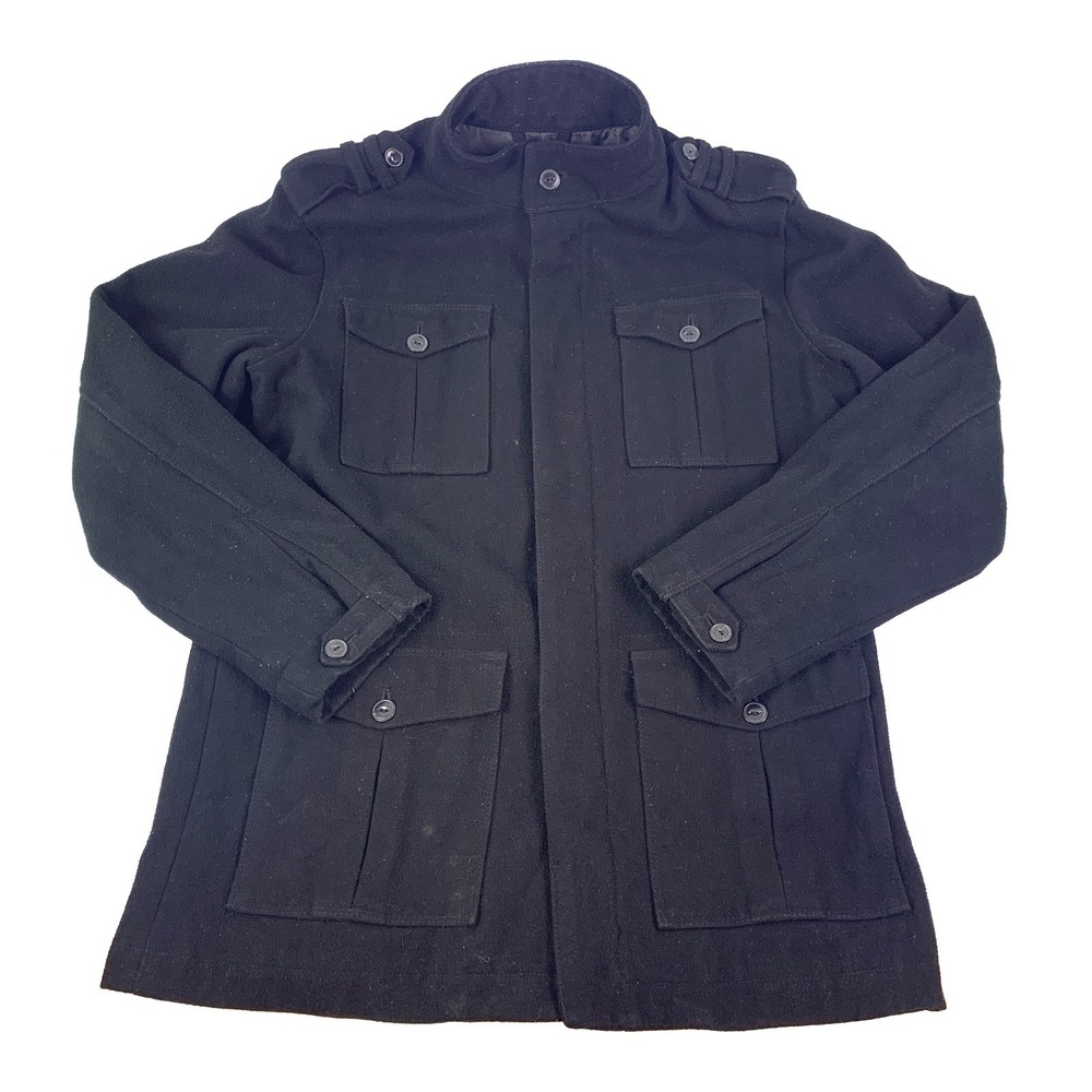 Old Navy Military Style Field Jacket Coat Mens L Black Wool Blend Full Zip *READ